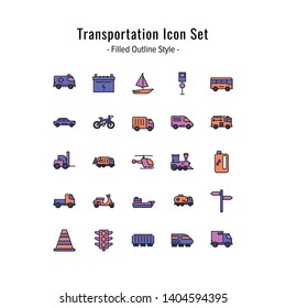 transportation icon set. transportation icons vector. filled outline icon style design