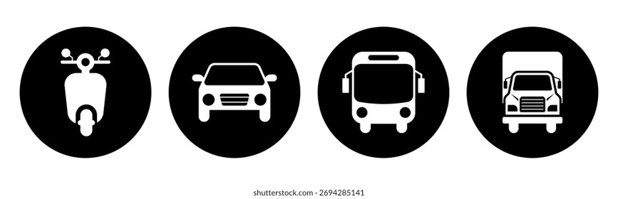 Vector de ilustración de conjunto de iconos de Transporte. Motocicleta, coche, autobús, camión signo y símbolo.