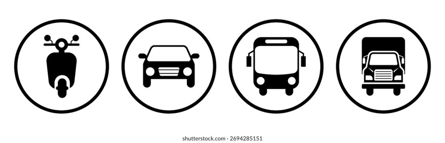 Transportation icon set illustration vector. Motorcycle, Car, Bus, Truck sign and symbol.