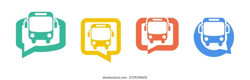 Vetor de ilustração do conjunto de ícones de transporte. Ônibus com símbolo e sinal de fala de bolha.