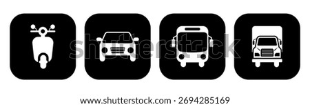 Transportation icon set illustration vector. Motorcycle, Car, Bus, Truck sign and symbol.