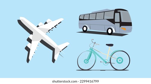 Transportation Icon Set (Plance, Bus, Bike)