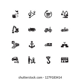 Transportation icon set and tractor with double decker bus, ambulance and digger. Electric automobile related transportation icon vector for web UI logo design.