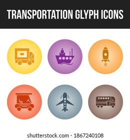 Transportation icon set of unique glyph icons