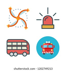 transportation icon set. vector set about airscrew, siren, fire truck and bus icons set.