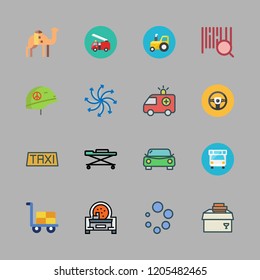 transportation icon set. vector set about boat icon, helmet, car and loading icons set.
