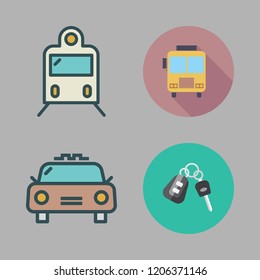transportation icon set. vector set about car key, school bus, taxi and train icons set.