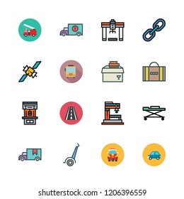 transportation icon set. vector set about school bus, stretcher, suitcase and link icons set.