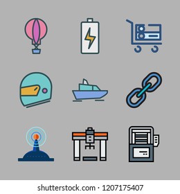 transportation icon set. vector set about signal, hot air balloon, trolley and link icons set.