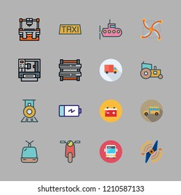 transportation icon set. vector set about side view, airscrew, train and submarine icons set.