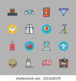 transportation icon set. vector set about school bus, bus, industrial robot and motorcycle icons set.