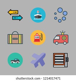 transportation icon set. vector set about transfer, industrial robot, boat icon and loading icons set.