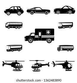Transportation icon set. Vector illustration. Trendy flat design style on white background.