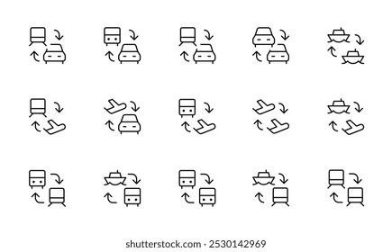 Ícone de transporte. ticket, transferência, turno, alternar, trânsito, ilustração vetorial. linear Editável Traço. Linha, sólido, linha plana, estilo fino e adequado para página da Web, aplicativo móvel, UI, design UX.