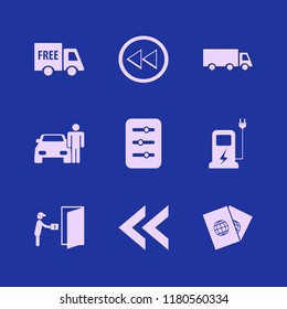 transportation icon. transportation vector icons set truck, left arrow, courier gives parcel and free delivery