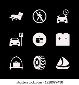 transportation icon. transportation vector icons set parked car, no pedestrian crossing, baggage cart and car wheel