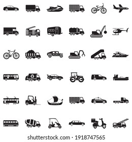 Transportation Icons. Black Flat Design. Vector Illustration.