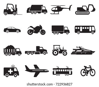 Transportation Icons. Black Flat Design. Vector Illustration. 