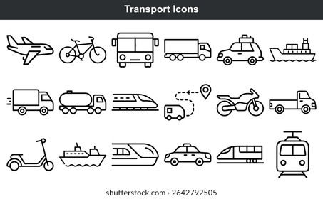 Transportation Icons Black Line Art Set