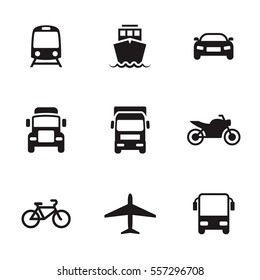 Transportation icons. Black on a white background