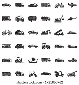 Transportation Icons. Black Scribble Design. Vector Illustration.