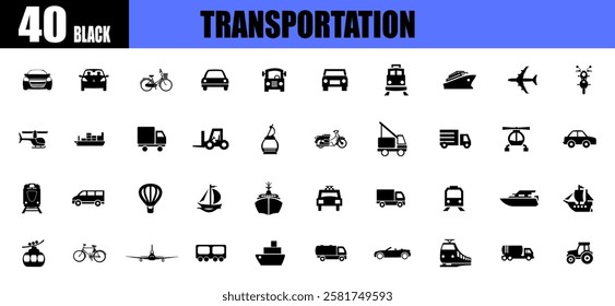 transportation icons black silhouette. vehicle sign.