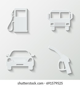 Transportation icons (bus car gas station) - paper  set