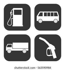 Transportation icons (bus truck gas station) vector set on gray  buttons