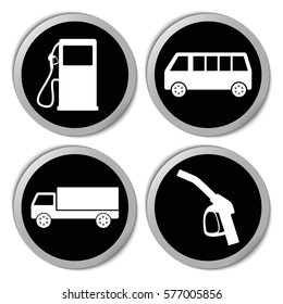 Transportation icons (bus truck gas station) - vector stickers  set