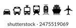 transportation icons car bus train cruise ship airplane black silhouette