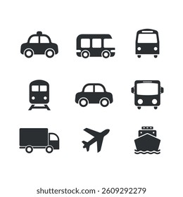 Transportation Icons Car Bus Train Airplane and Ship