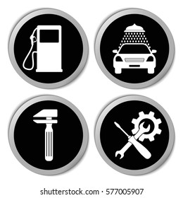 Transportation icons (car gas station wash repair)- vector stickers  set