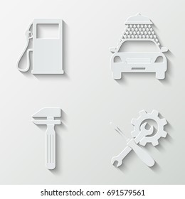 Transportation icons (car gas station wash repair)- paper  set