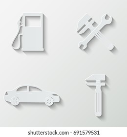 Transportation icons (car repair) - paper  set