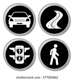 Transportation icons (car road traffic light pedestrian) - vector stickers  set