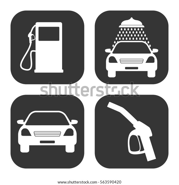 Transportation icons (car wash gas station)\
vector set on gray \
buttons