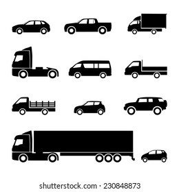 Transportation icons. Cars, trucks, delivery, logistic, transport vector icons