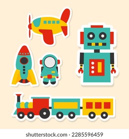 Transportation icons collection. Set of transport and robot for children. Hand drawn vector illustration.