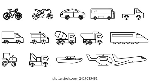 transportation icons collection, vector icon template, editable and resizable.