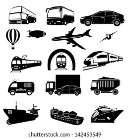 Transportation icons collection - vector silhouette