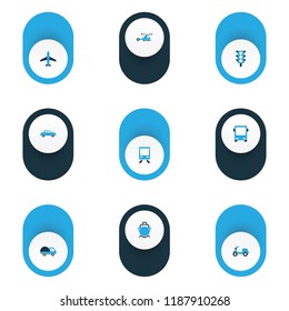 Transportation icons colored set with moped, bogie, bus and other auto elements. Isolated vector illustration transportation icons.