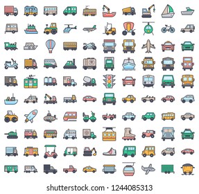 Transportation Icons In Colored Style for any purposes.