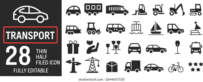 Ícones de transporte representando vários veículos isolados no fundo branco