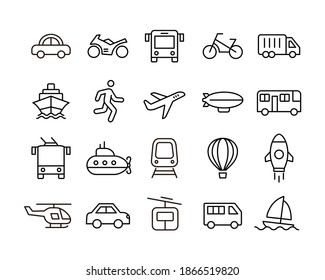 Transportation Icons. Editable Stroke. Vector Graphic