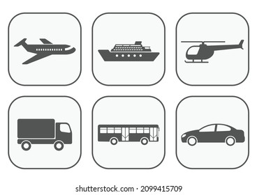 transportation icons, flat simple design - vector