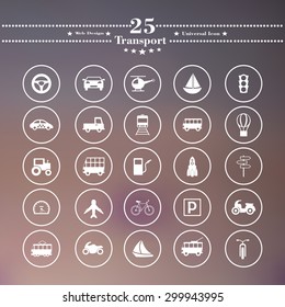 Transportation icons flat is white on a blurred background