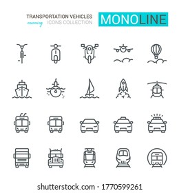 Transportation Icons,  Front View, part I. Monoline concept
The icons were created on a 48x48 pixel aligned, perfect grid providing a clean and crisp appearance. Adjustable stroke weight. 