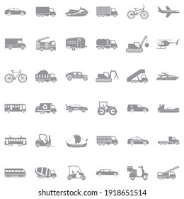 Transportation Icons. Gray Flat Design. Vector Illustration.