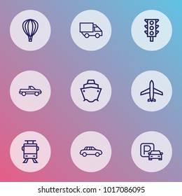 Transportation icons line style set with cabriolet, plane, tanker and other pickup elements. Isolated vector illustration transportation icons.