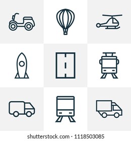 Transportation icons line style set with lorry, chopper, missile and other moped elements. Isolated vector illustration transportation icons.
